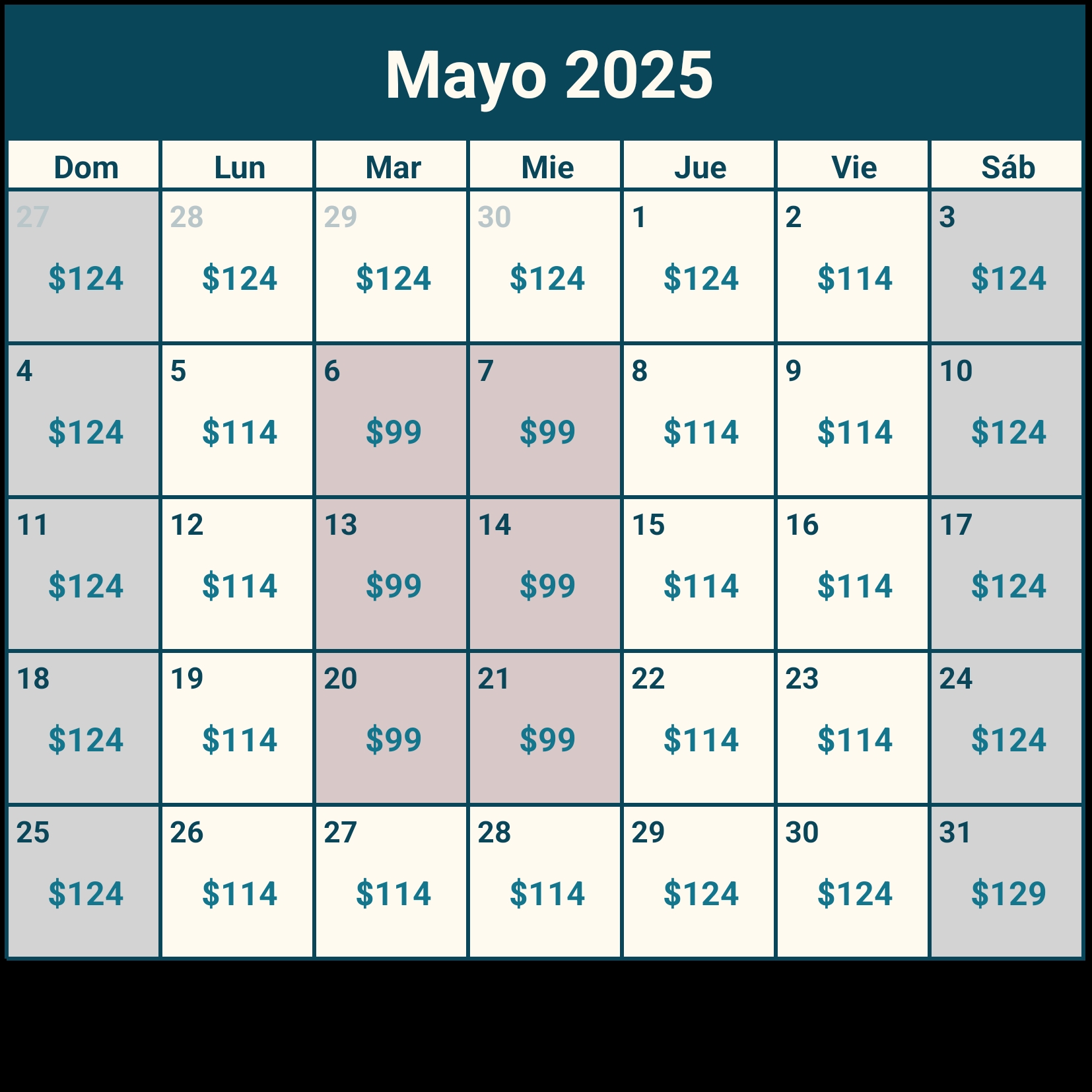 Ver las fechas promocionales cada mes